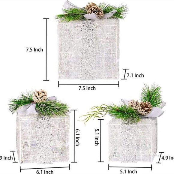 Set of 3 Christmas Lighted Gift Boxes, Pre-lit LED - Picture 2 of 5